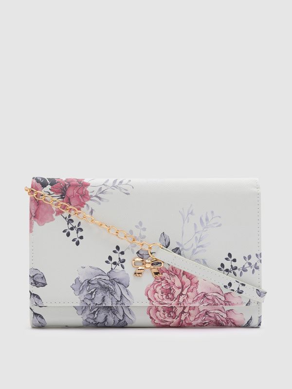 Globus Women Blue Printed Vegan Leather Envelope Wallet with Bow Detail