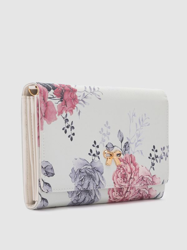 Globus Women Blue Printed Vegan Leather Envelope Wallet with Bow Detail