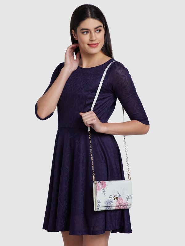 Globus Women Blue Printed Vegan Leather Envelope Wallet with Bow Detail