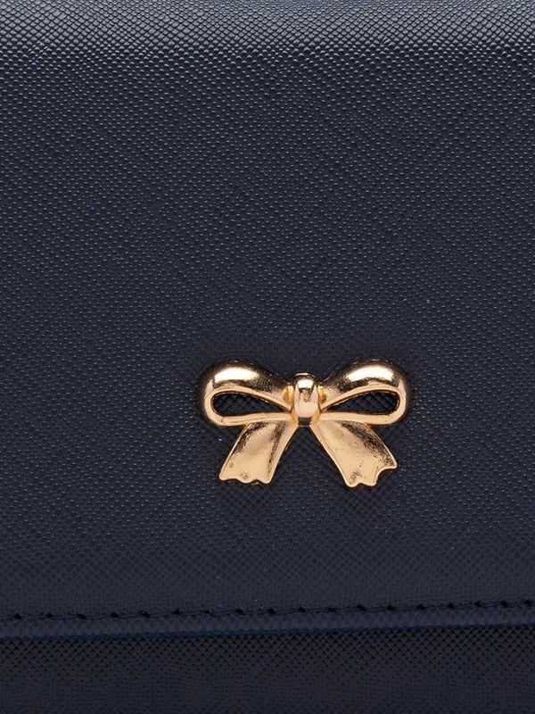 Globus Women Navy Blue Solid Vegan Leather Envelope Wallet with Bow Detail