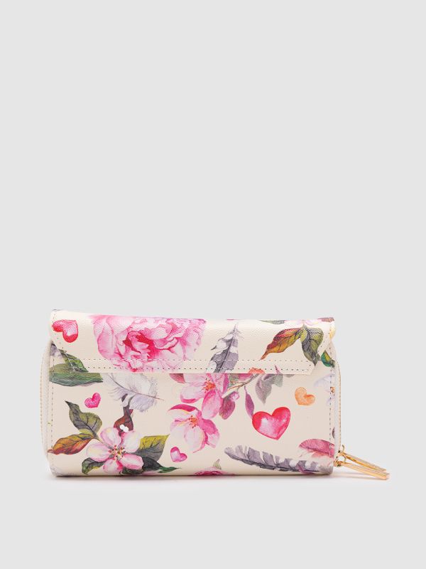Globus Women White Printed Vegan Leather Envelope Wallet with Bow Detail