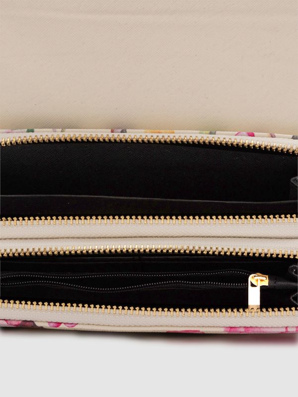 Globus Women White Printed Vegan Leather Envelope Wallet with Bow Detail