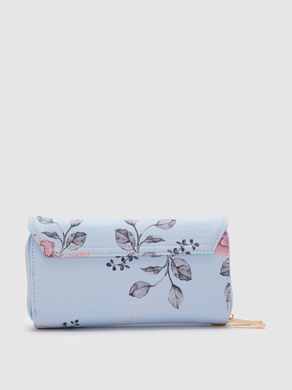 Globus Women Blue Printed Vegan Leather Envelope Wallet with Bow Detail