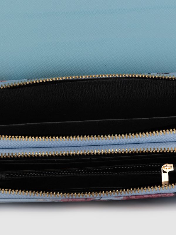 Globus Women Blue Printed Vegan Leather Envelope Wallet with Bow Detail