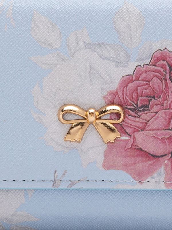 Globus Women Blue Printed Vegan Leather Envelope Wallet with Bow Detail