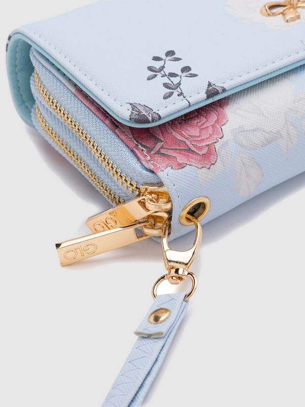 Globus Women Blue Printed Vegan Leather Envelope Wallet with Bow Detail