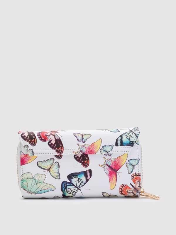 Globus Women White Printed Vegan Leather Envelope Wallet with Bow Detail