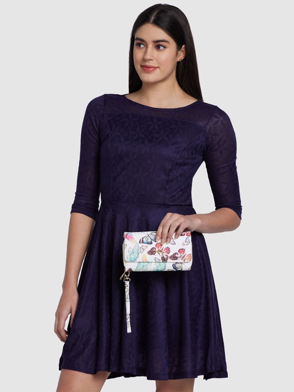 Globus Women White Printed Vegan Leather Envelope Wallet with Bow Detail