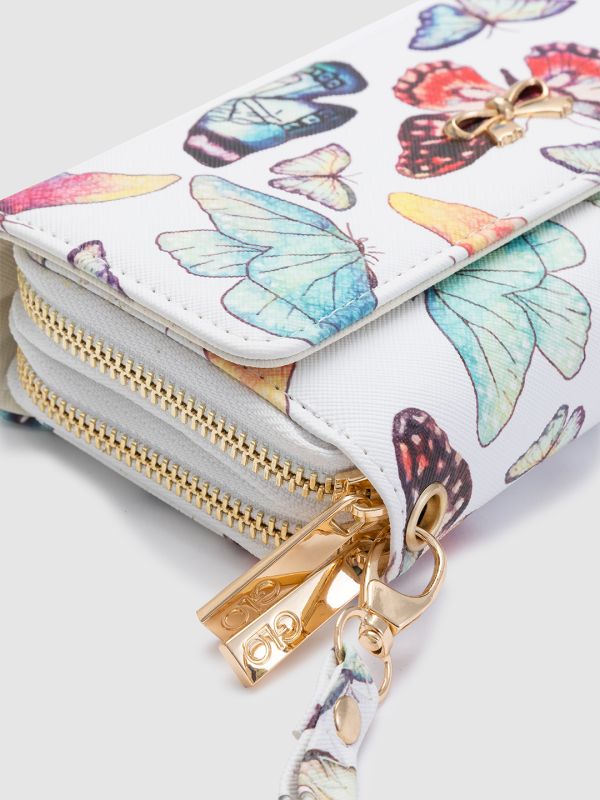 Globus Women White Printed Vegan Leather Envelope Wallet with Bow Detail