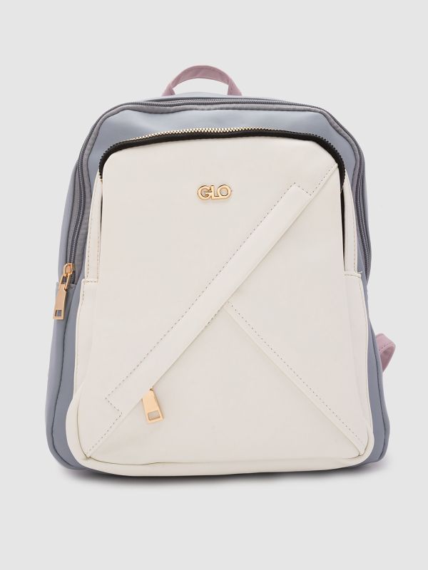 Globus Women White Colourblocked Vegan Leather Backpack