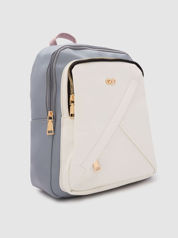 Globus Women White Colourblocked Vegan Leather Backpack