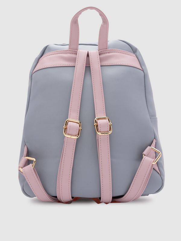 Globus Women White Colourblocked Vegan Leather Backpack