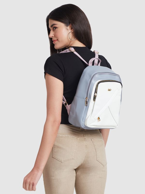 Globus Women White Colourblocked Vegan Leather Backpack