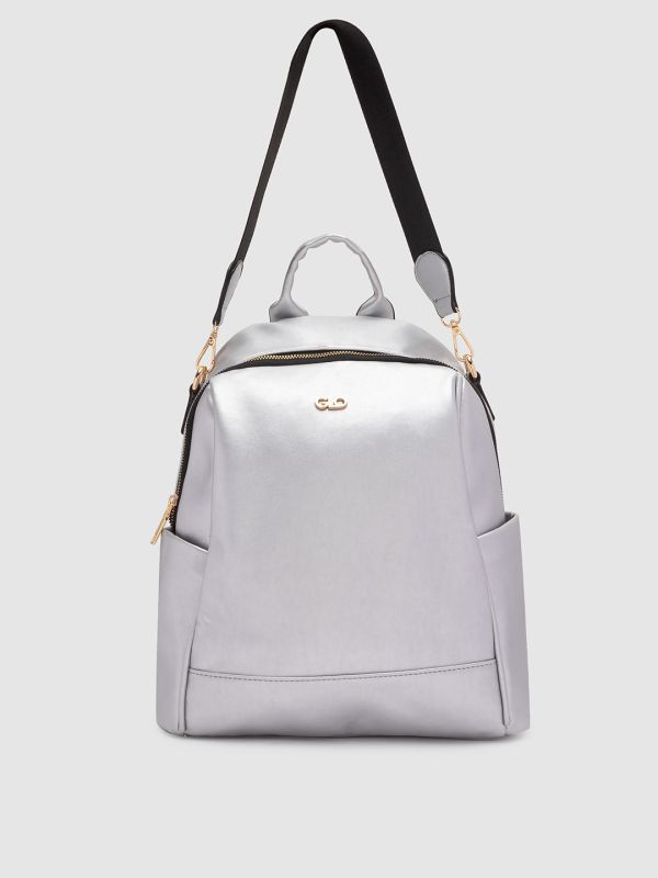 Globus Women Silver Solid Vegan Leather Backpack