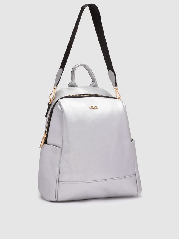Globus Women Silver Solid Vegan Leather Backpack