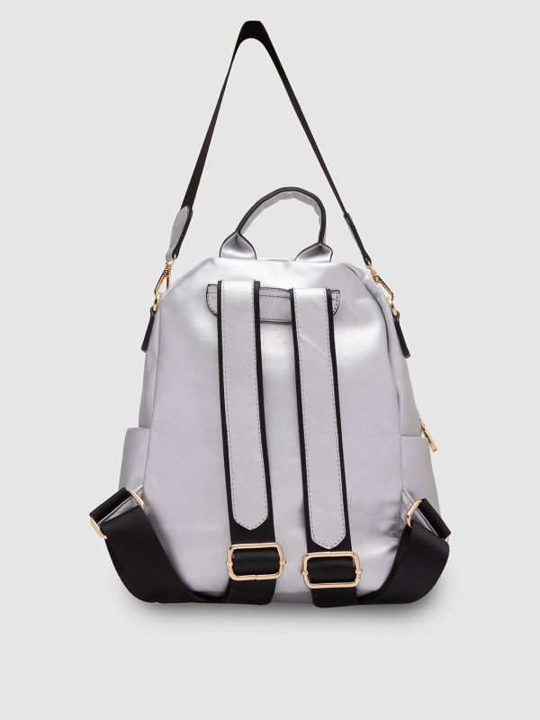 Globus Women Silver Solid Vegan Leather Backpack