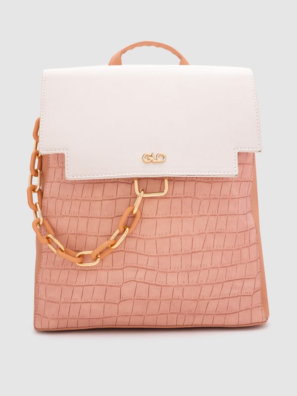 Globus Women White Textured Vegan Leather Backpack