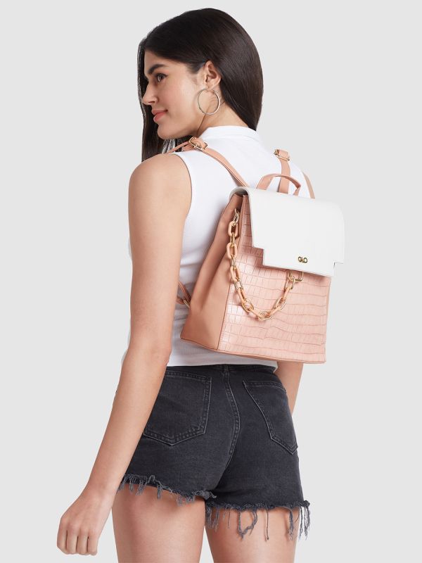 Globus Women White Textured Vegan Leather Backpack