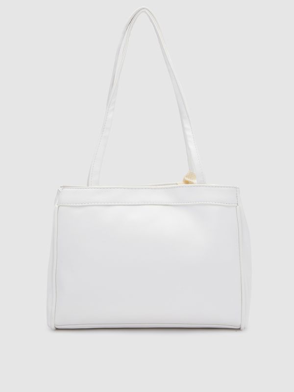 Globus Women White Solid Vegan Leather Handheld Bag with Scarf
