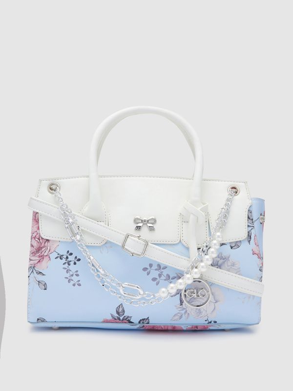 Globus Women Ice Blue Printed Vegan Leather Handheld Bag