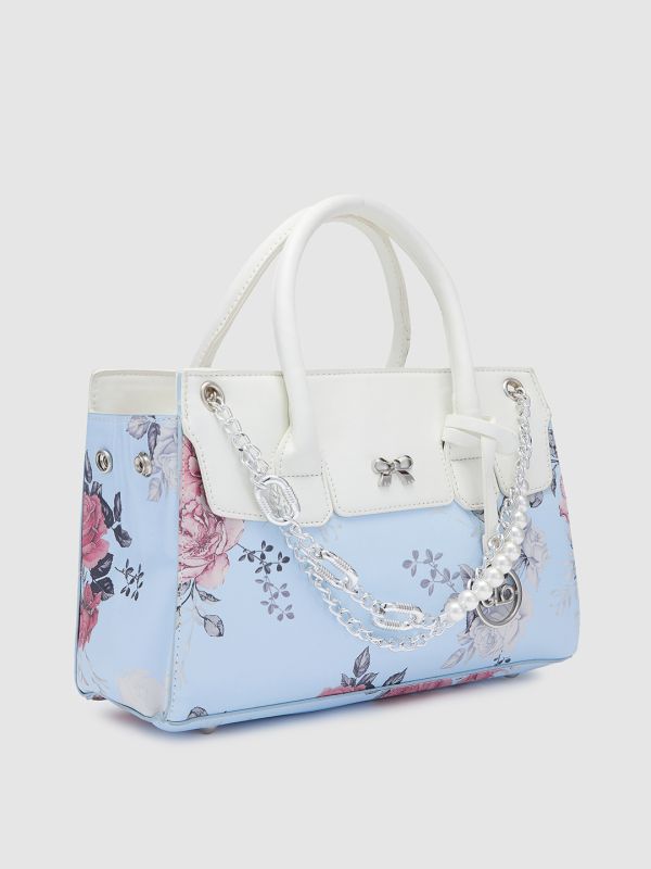 Globus Women Ice Blue Printed Vegan Leather Handheld Bag