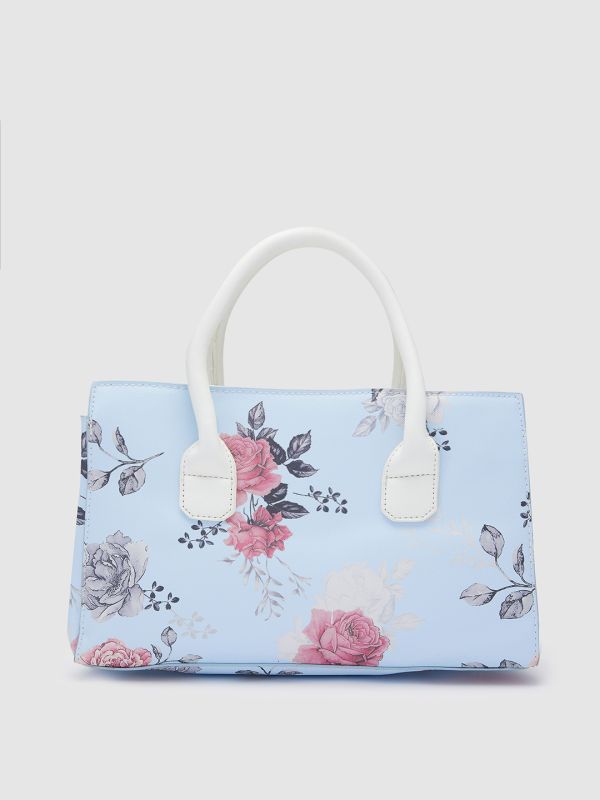 Globus Women Ice Blue Printed Vegan Leather Handheld Bag