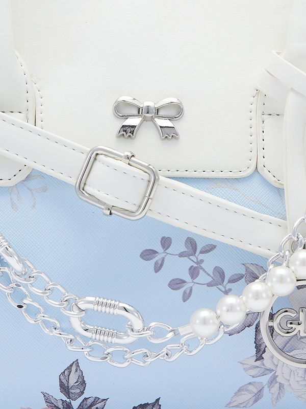 Globus Women Ice Blue Printed Vegan Leather Handheld Bag