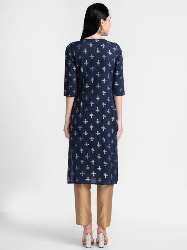 Globus Navy Blue Ethnic Motifs Kurta