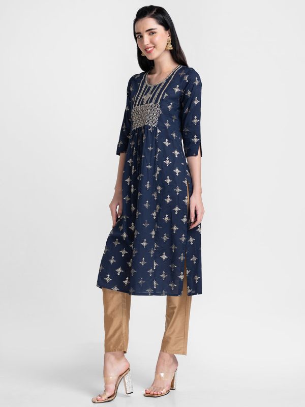 Globus Navy Blue Ethnic Motifs Kurta