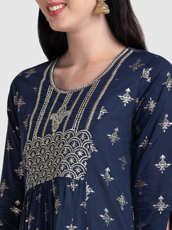 Globus Navy Blue Ethnic Motifs Kurta