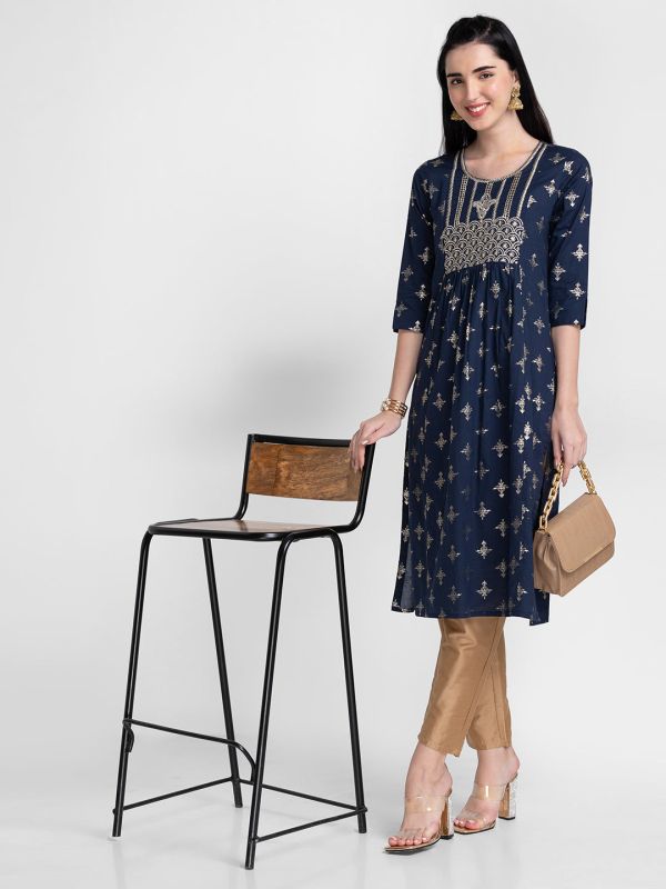 Globus Navy Blue Ethnic Motifs Kurta