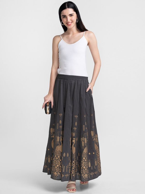 Globus Grey Self Design Maxi Skirt