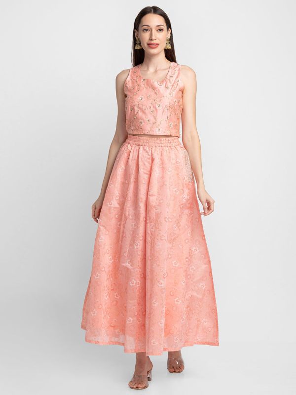Globus Blush Pink Embroidered Sleeveless Ethnic Crop Top