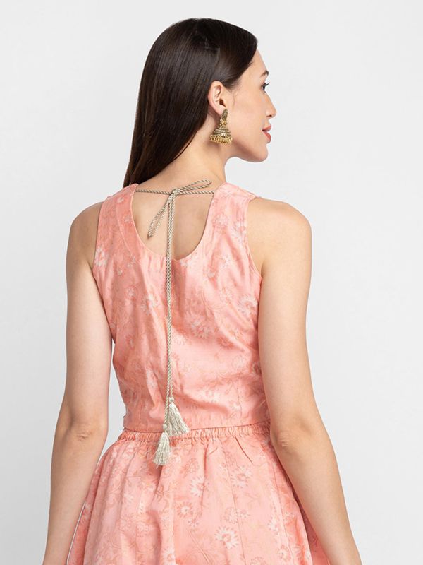 Globus Blush Pink Embroidered Sleeveless Ethnic Crop Top