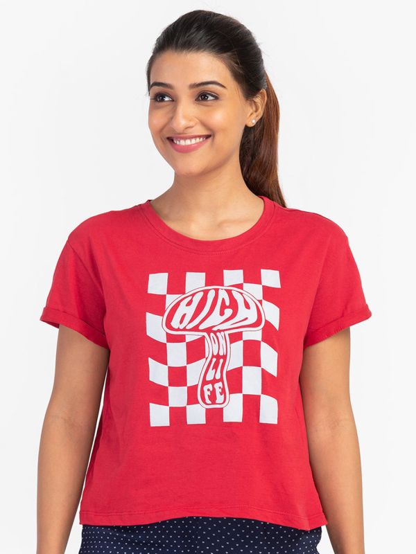 Globus Red Printed Regular Fit Casual Tshirt