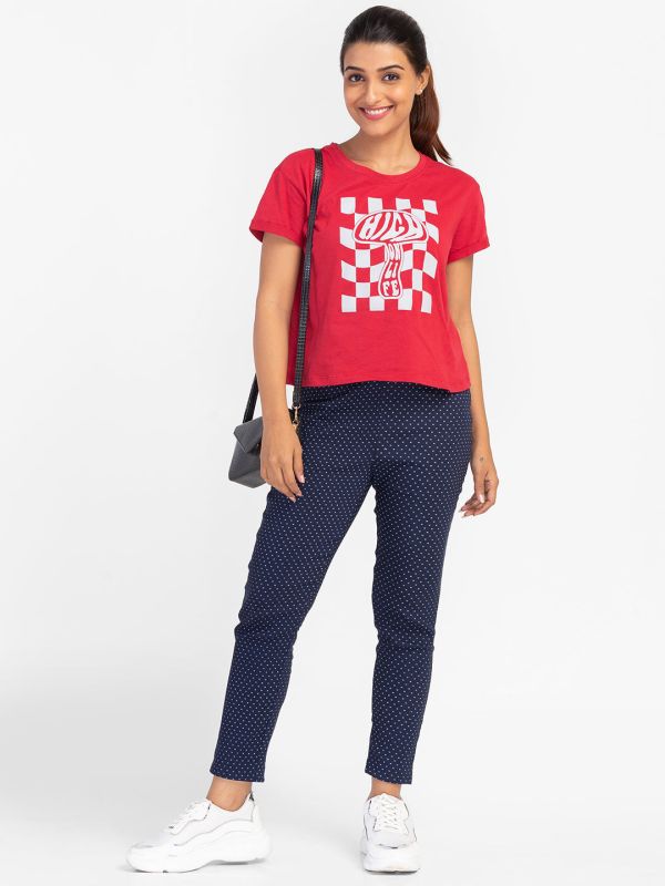 Globus Red Printed Regular Fit Casual Tshirt