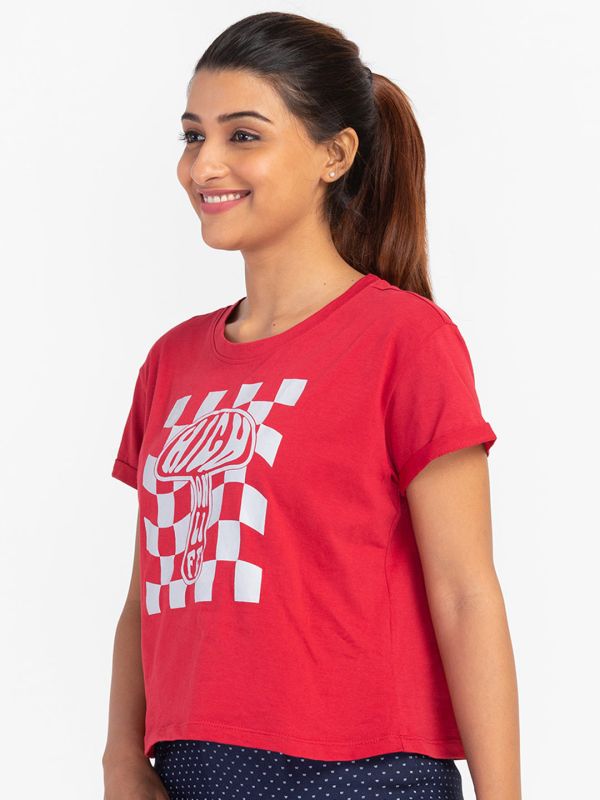 Globus Red Printed Regular Fit Casual Tshirt