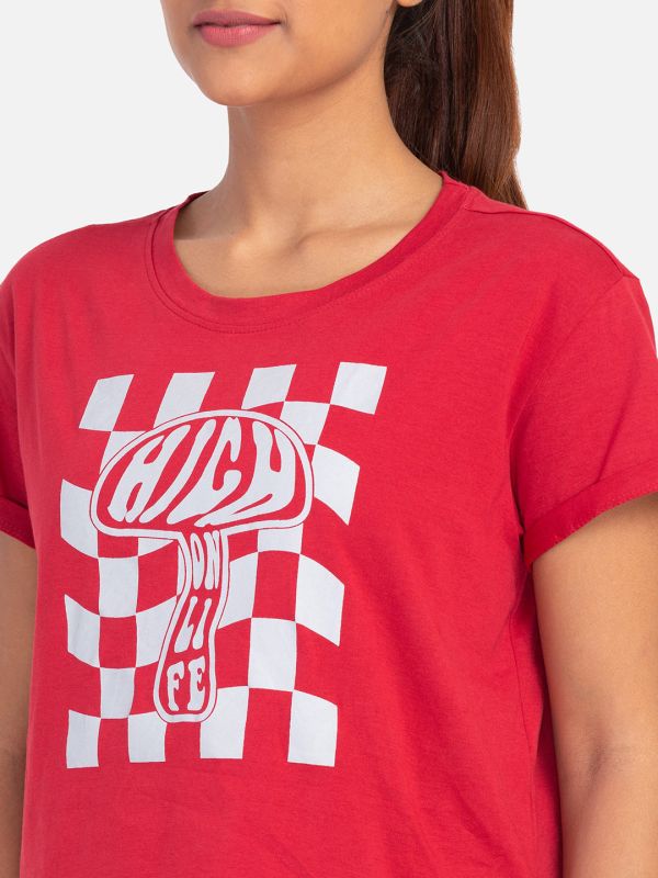 Globus Red Printed Regular Fit Casual Tshirt