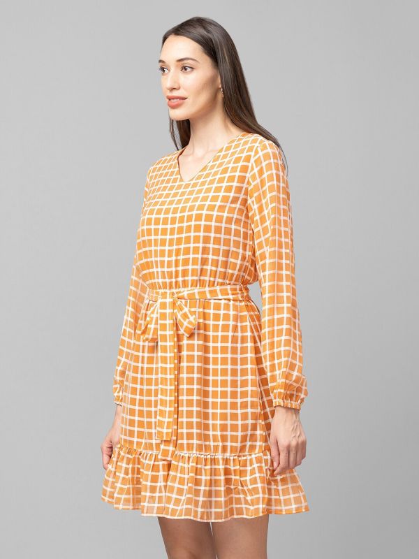 Globus Ochre Checked Fit and Flare Dress