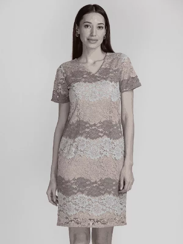 Globus Coral Self Design A-Line Lace Dress