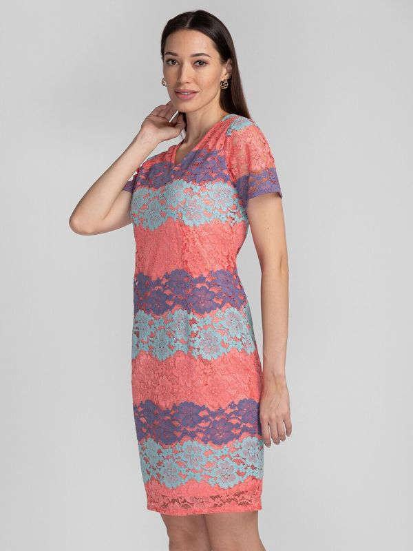 Globus Coral Self Design A-Line Lace Dress