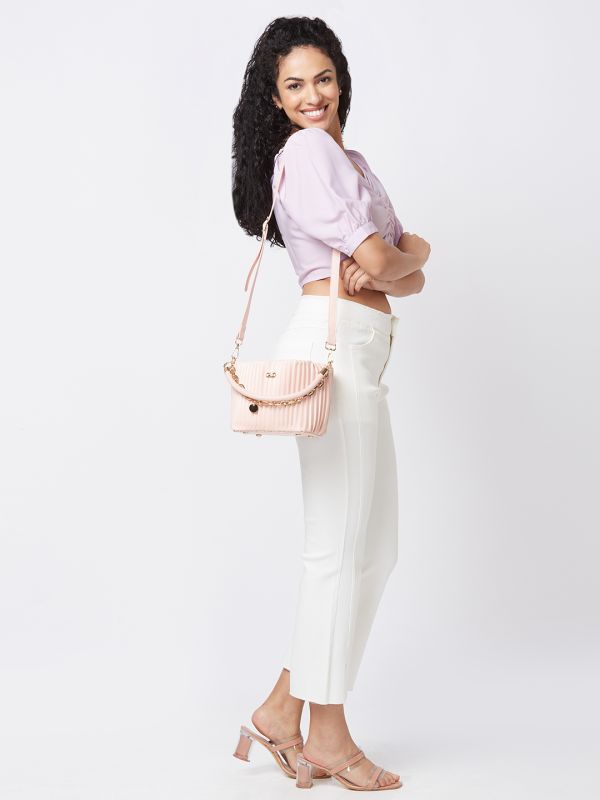 Globus Women Dusty Pink Self Design Party Handheld Bag