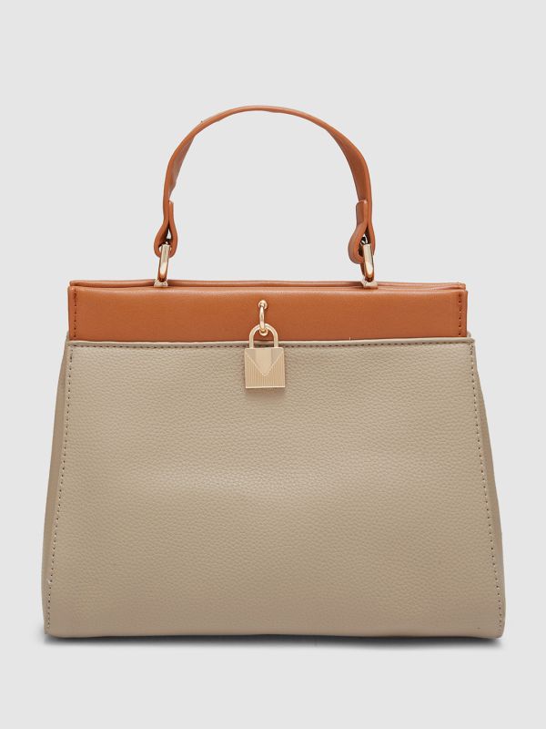 Globus Women Beige Colourblocked Casual Handheld Bag