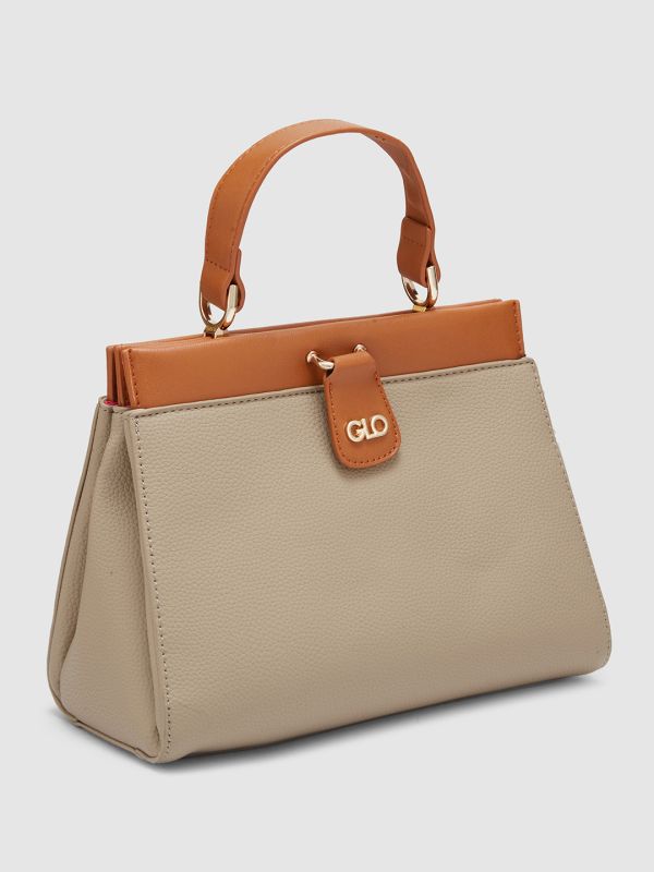 Globus Women Beige Colourblocked Casual Handheld Bag