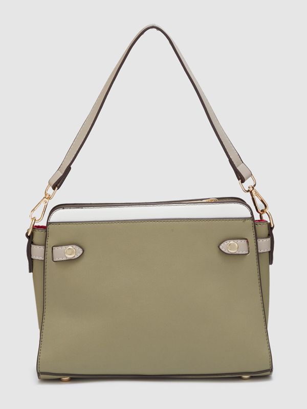 Globus Women Olive Colourblocked Casual Handheld Bag
