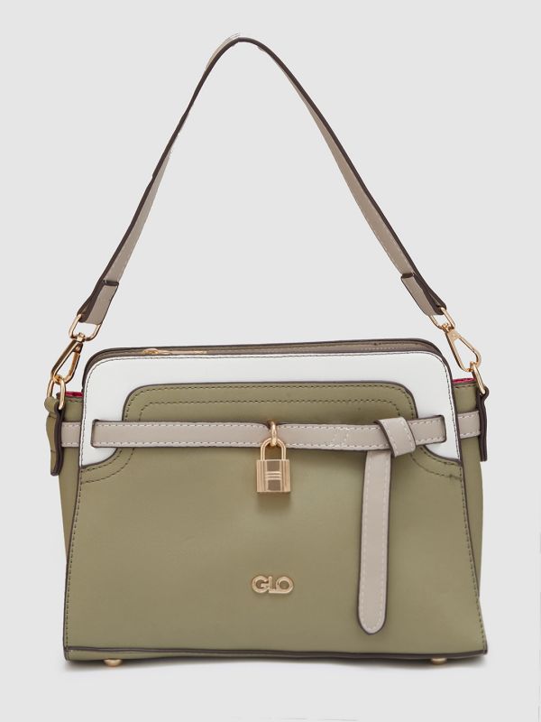 Globus Women Olive Colourblocked Casual Handheld Bag