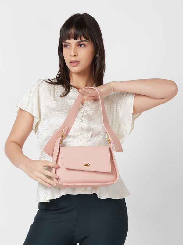 Globus Women Pink Textured Vegan Leather Handheld Bag