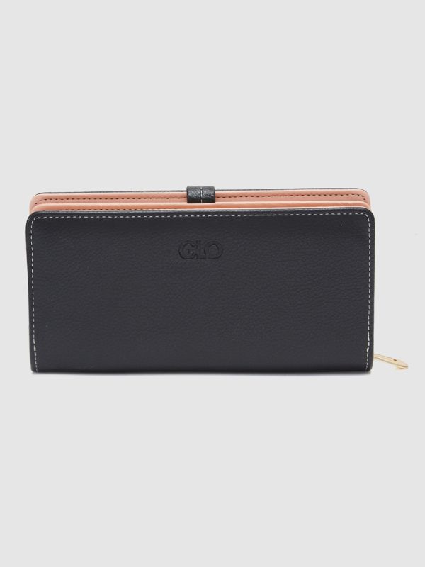 Globus Women Black Textured Zip Around Wallet