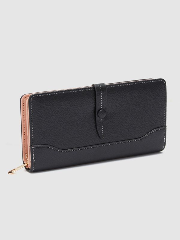 Globus Women Black Textured Zip Around Wallet