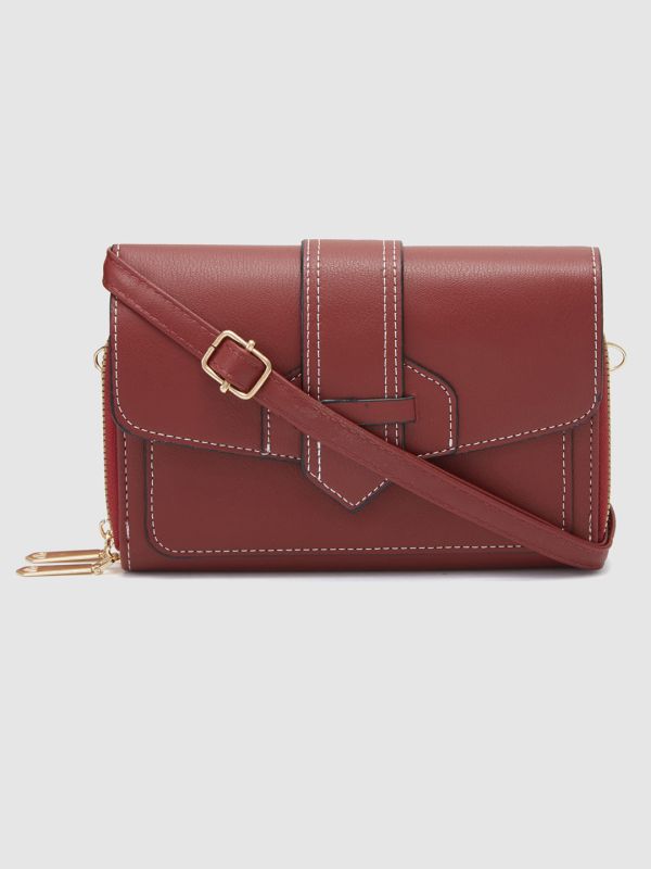 Globus Women Maroon Solid Envelope Wallet